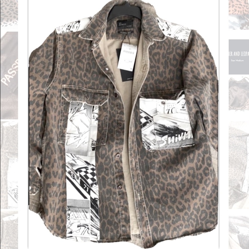 Zara Man Denim Leopard print Jacket NWT
